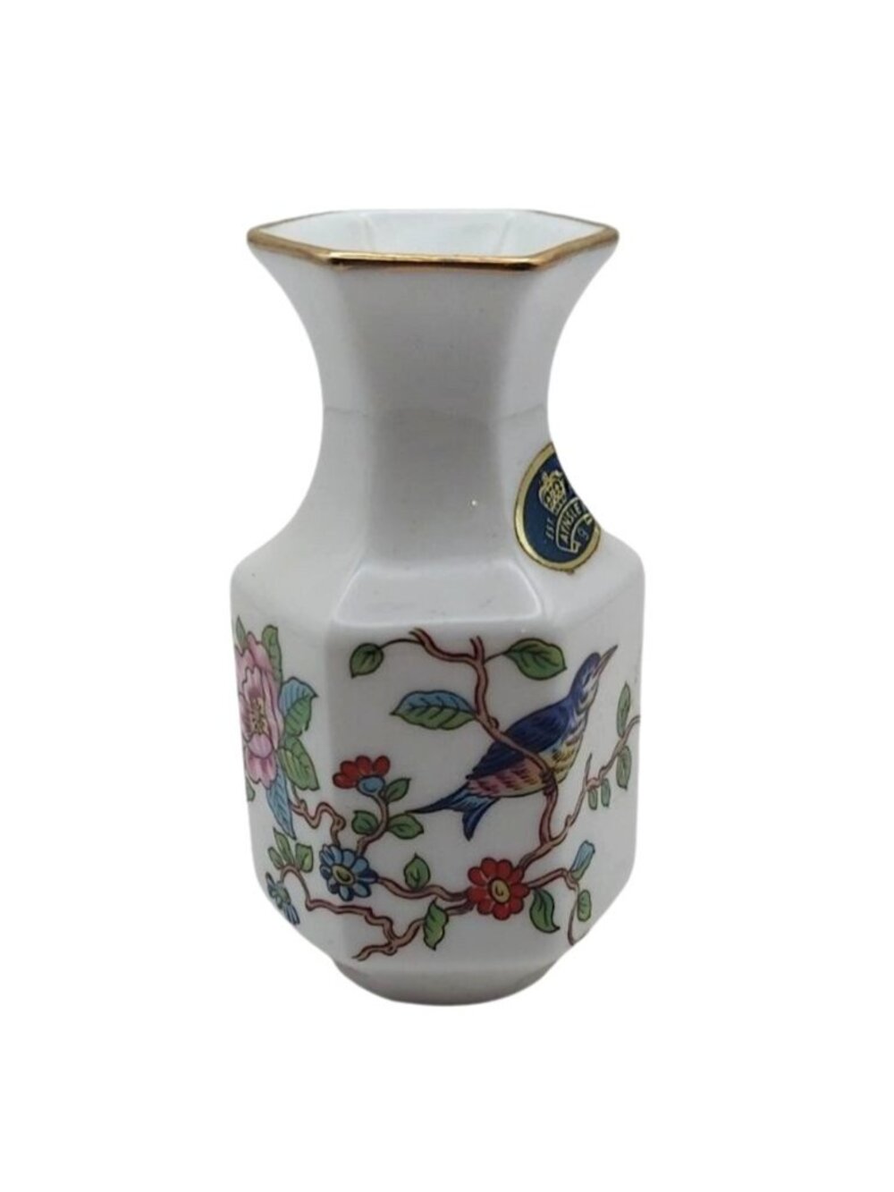 Vintage Aynsley Pembroke Floral Fine Bone China Small Hexagonal Bud Vase England